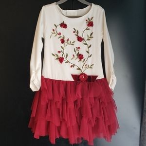 Cream and burgundy dress